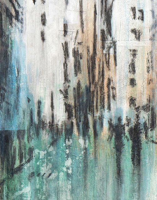 Raining on NYC mixed media painting by Shannon Webster
